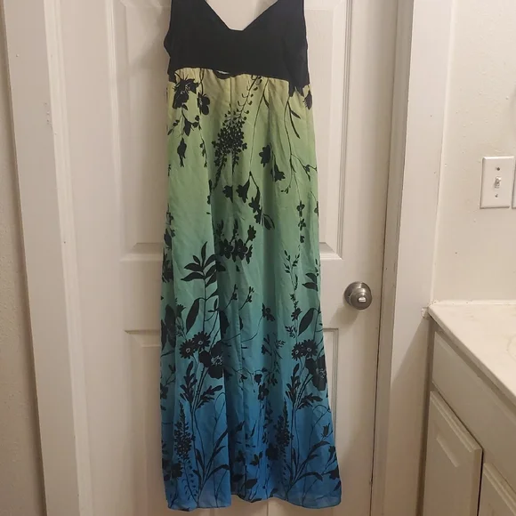Scarlett Black Bodice Blue-Green Ombre Floral Maxi Dress - Picture 2 of 5